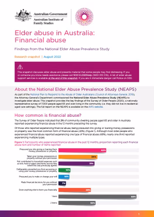 Elder Abuse in Australia: Financial Abuse. Snapshot report.