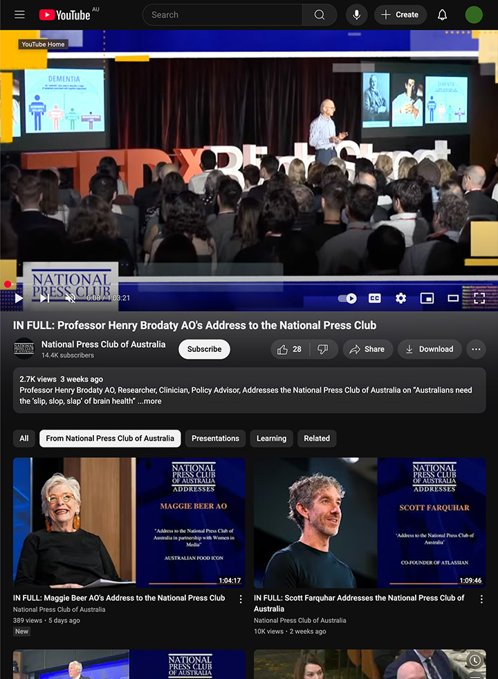 Professor Henry Brodaty Press Club address