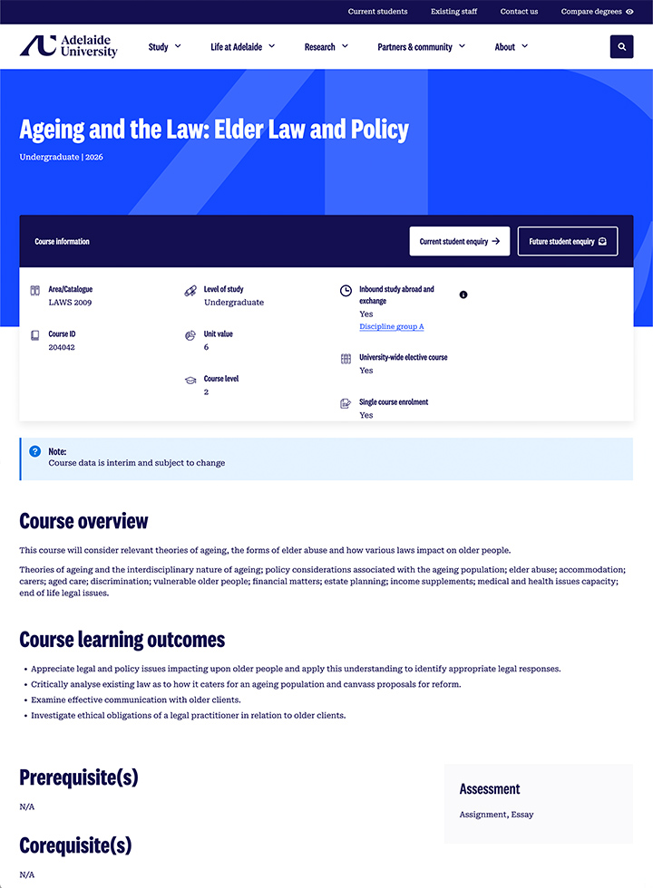 Ageing and the Law: Elder Law and Policy