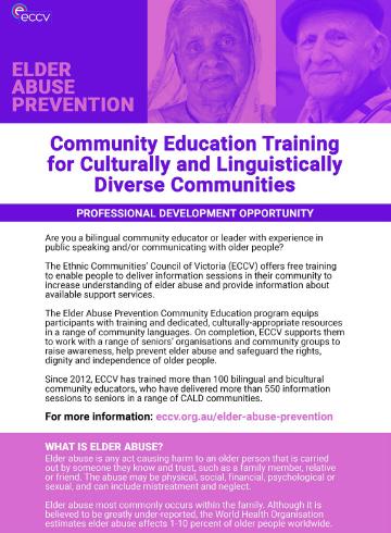 CALD elder abuse educator training