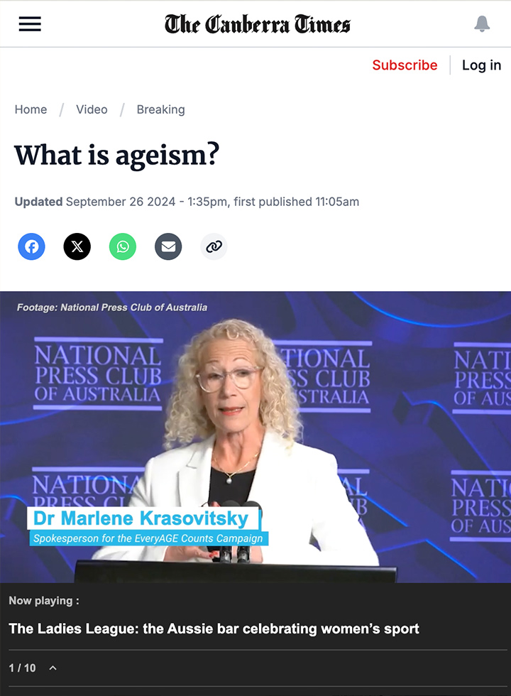 What is Ageism? Video from the National Press Club address by Dr Marlene Krasovitsky