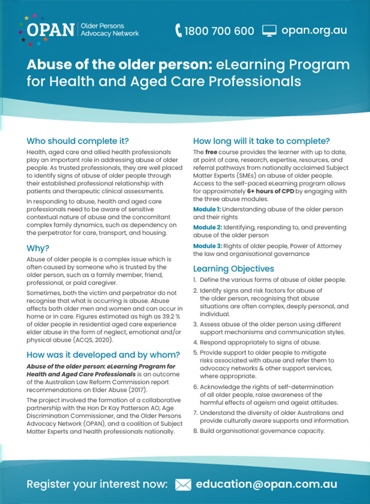 Abuse of the older person: updated eLearning