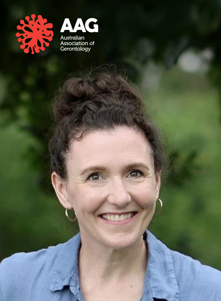 Photo of a woman beneath the AAG logo