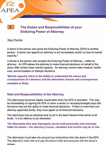 The Duties and Responsibilities of your EPOA (CALD communities)
