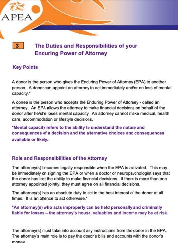 The Duties and Responsibilities of your EPOA (CALD communities)