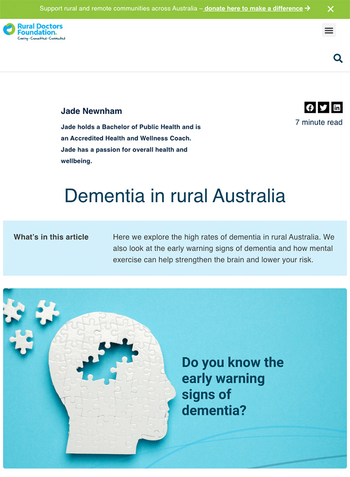 Dementia in Rural Australia