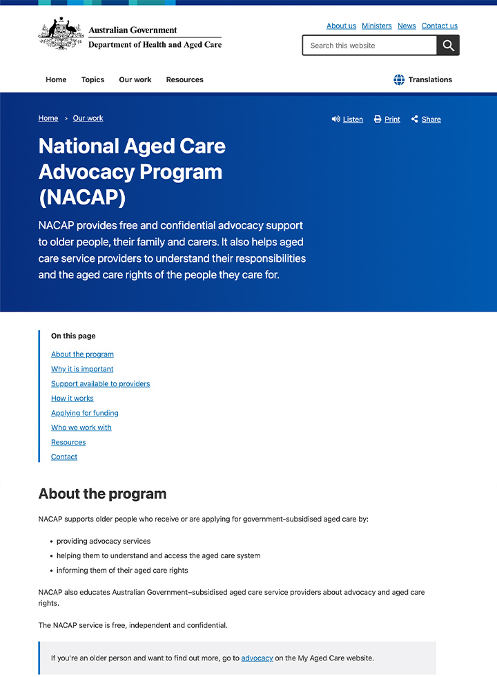 National Aged Care Advocacy Program website