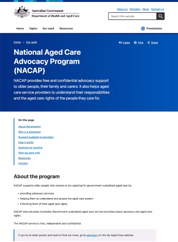 National Aged Care Advocacy Program website