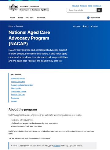 National Aged Care Advocacy Program website