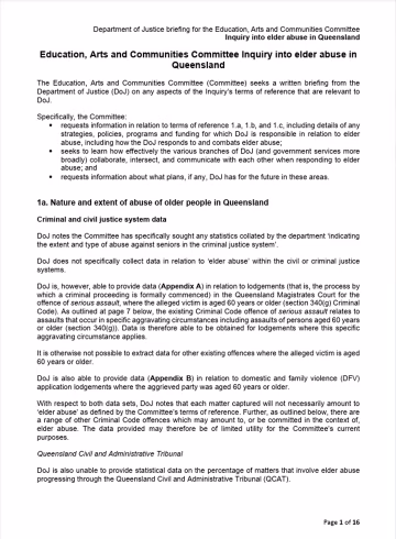 Briefing to the Queensland Inquiry into elder abuse