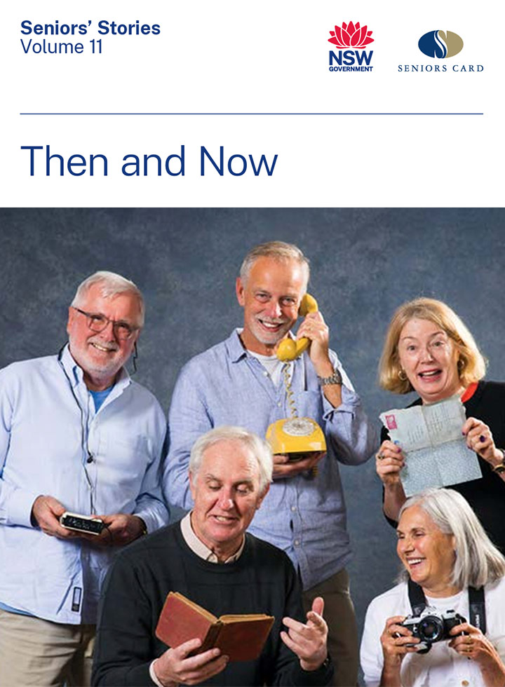 Photo if a group of people holding communication devices from a bygone era