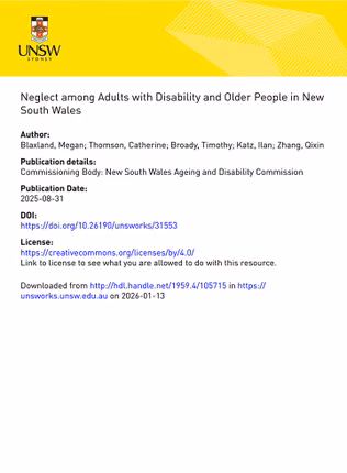 Neglect among Adults with Disability and Older People in NSW