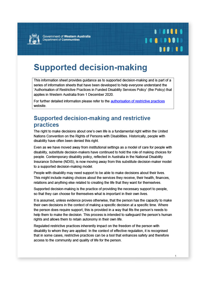 Supported decision-making in Western Australia