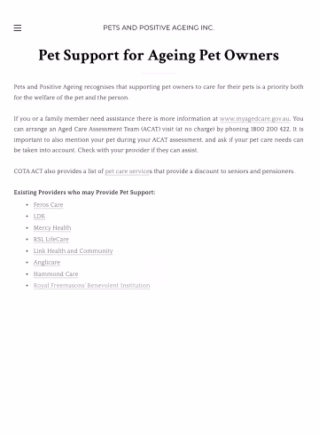 Pet support for ageing pet owners