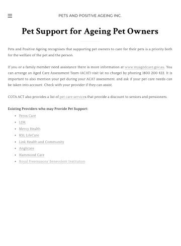 Pet support for ageing pet owners
