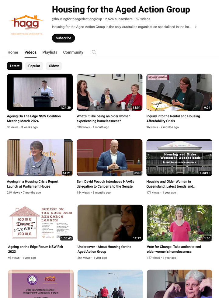 Housing for the Aged Action Group videos