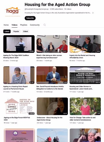 Housing for the Aged Action Group videos
