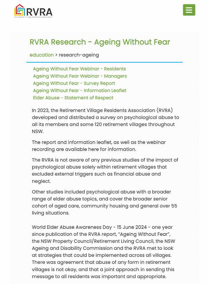 RVRA Research - Ageing without Fear