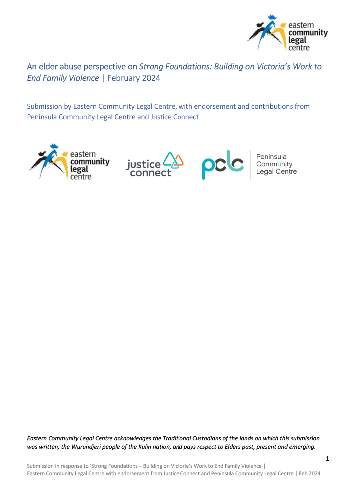 An elder abuse perspective on “Strong Foundations”: Building on Victoria’s Work to End Family Violence