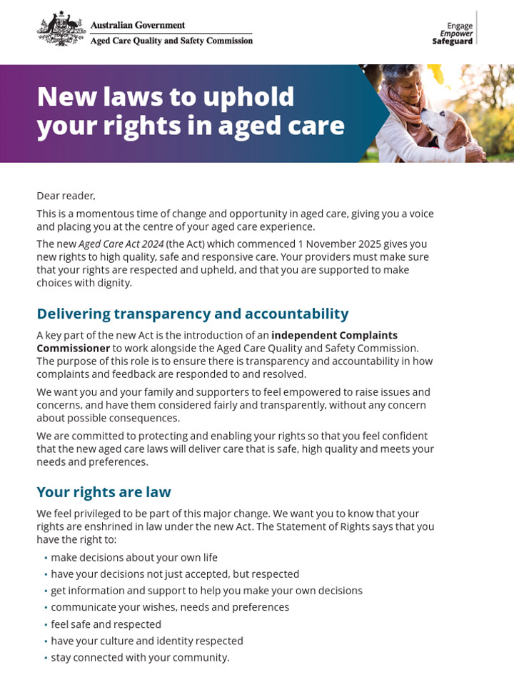 New laws to uphold your rights in aged care