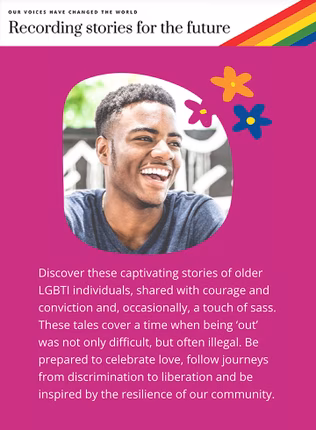 Our Voices have changed the world with an image of a young LGBTQIA+ person