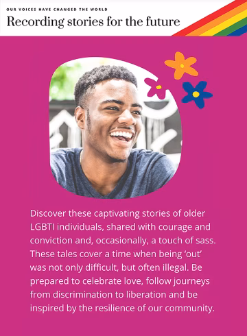 Our Voices have changed the world with an image of a young LGBTQIA+ person