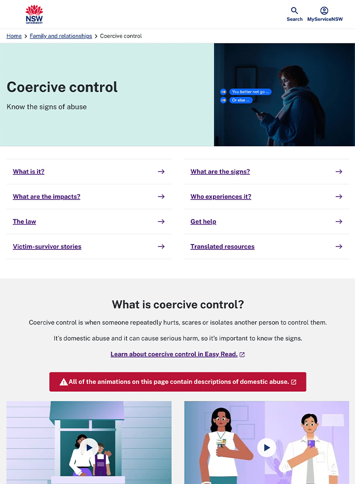 Screen grab of Know the signs of abuse website