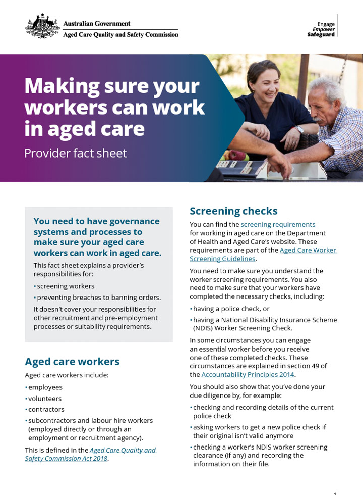 Making sure your workers can work in aged care