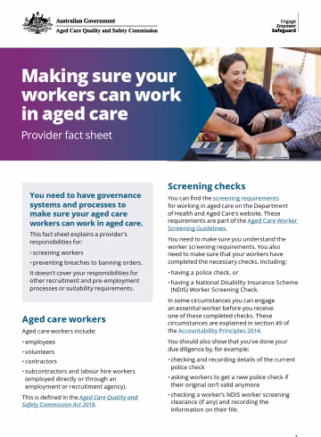 Making sure your workers can work in aged care