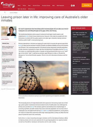 Leaving Prison in later life: improving care of Australia's older inmates