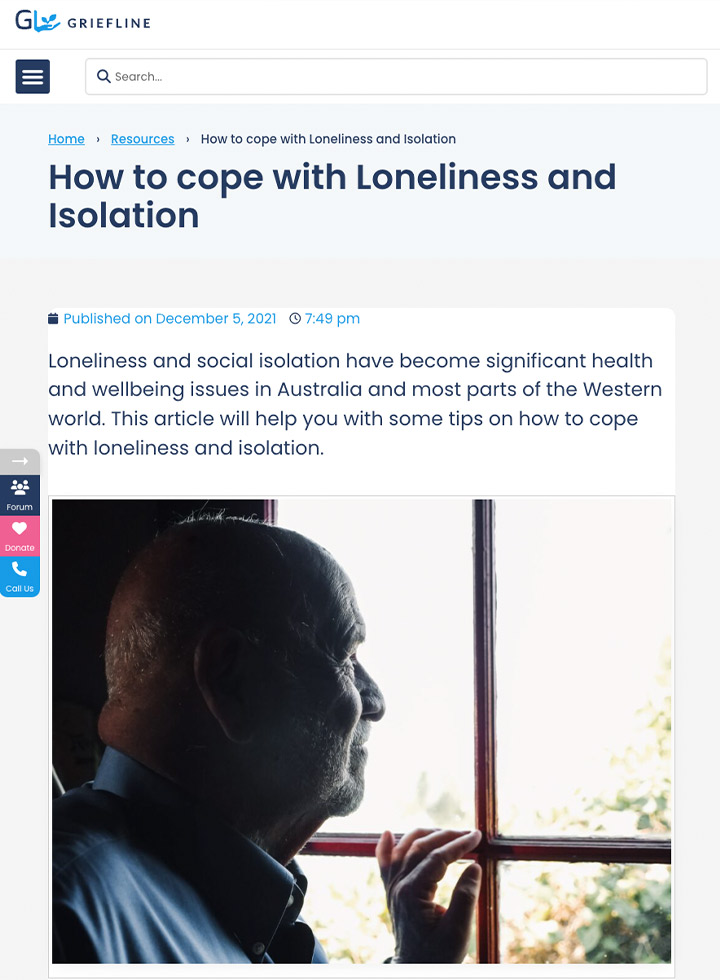 Loneliness and isolation resources from Griefline