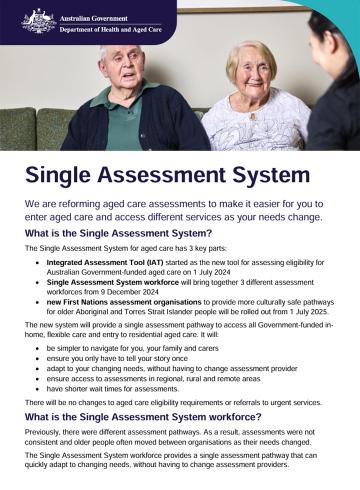 Single Assessment Fact sheet for older people