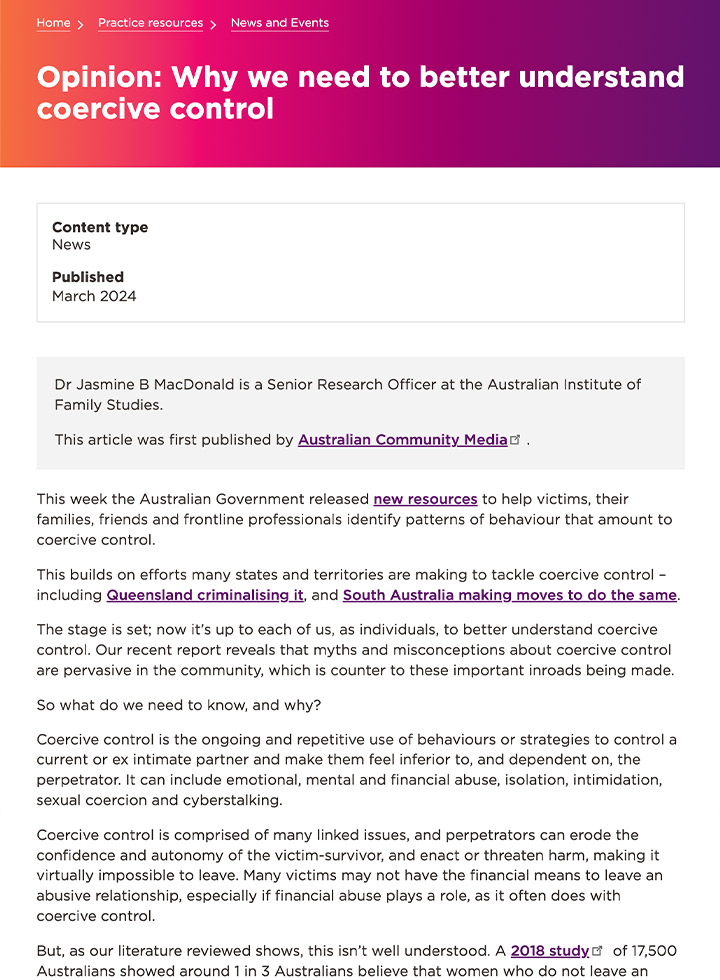 Article: Why we need to better understand coercive control