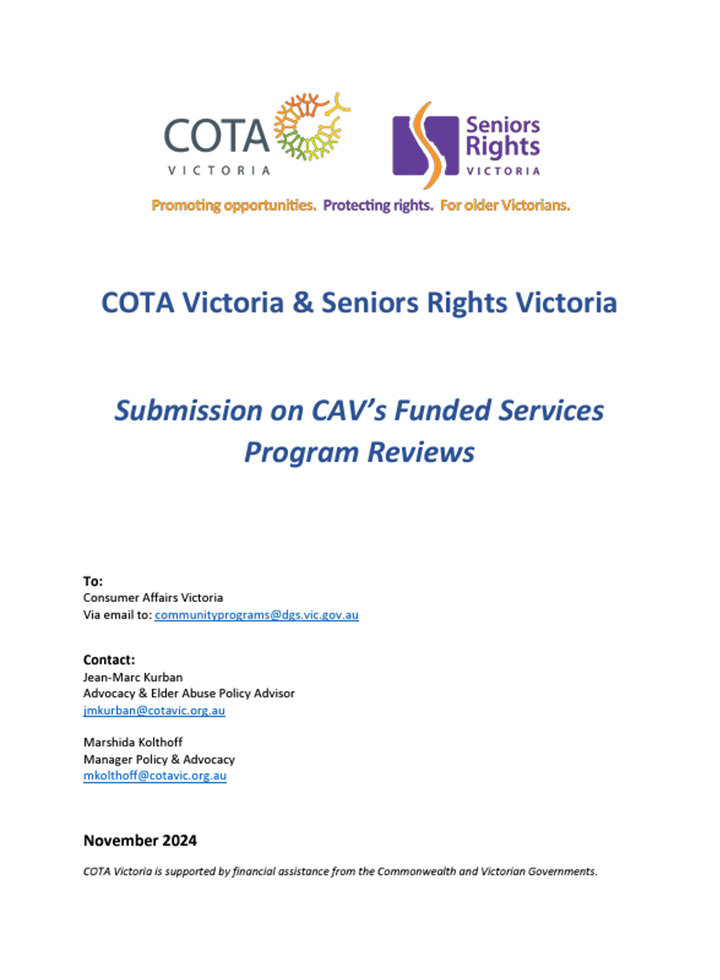 Submission on CAV’s Funded Services Program Reviews