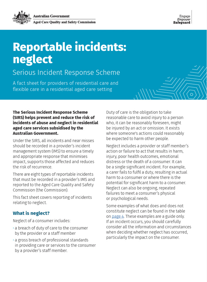 Reportable incidents: neglect