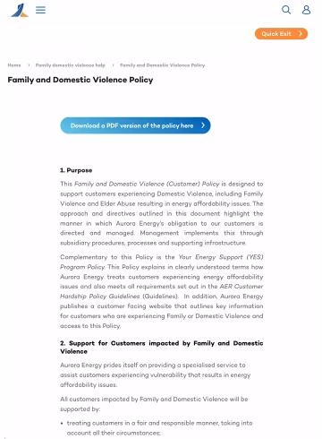 Aurora Energy Family and Domestic Violence Policy