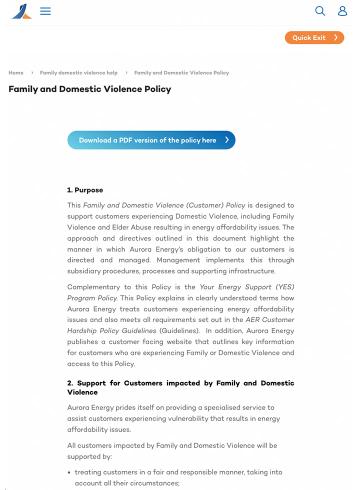 Aurora Energy Family and Domestic Violence Policy