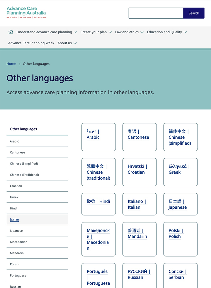 Advance Care Planning resources for culturally and linguistically diverse people