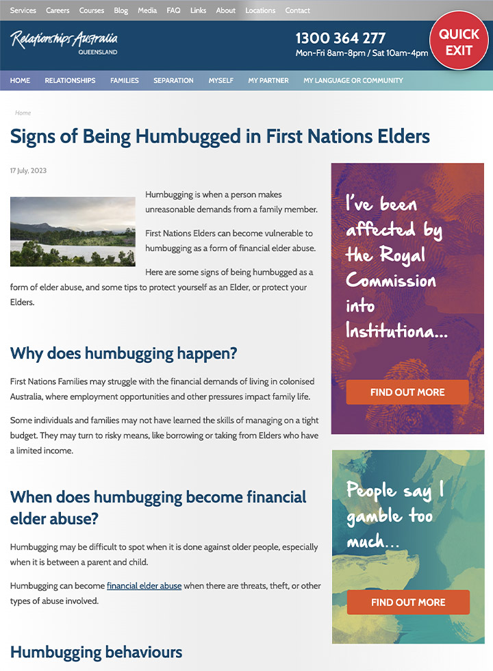 Signs of being humbugged in First Nations Elders