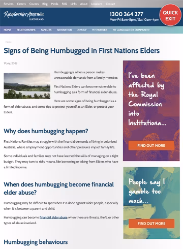 Signs of being humbugged in First Nations Elders