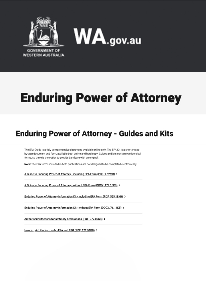 Enduring Power of Attorney Guides and Kits WA