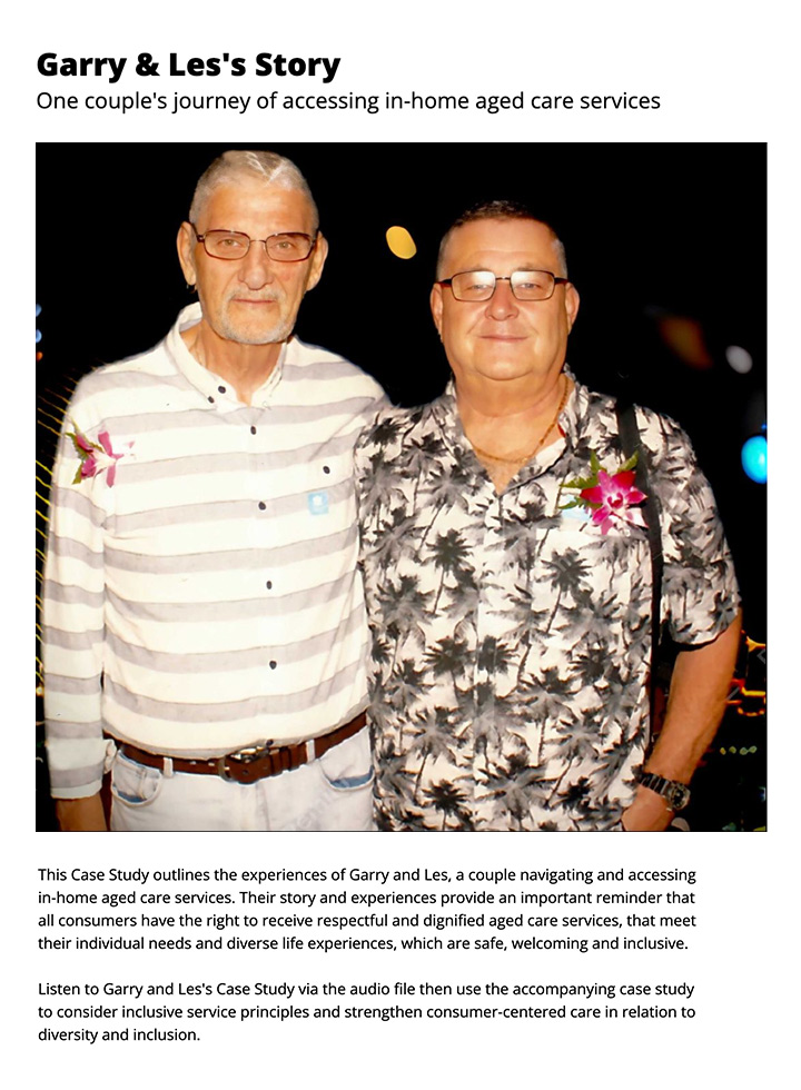 Photo of two men wearing orchids in their lapels