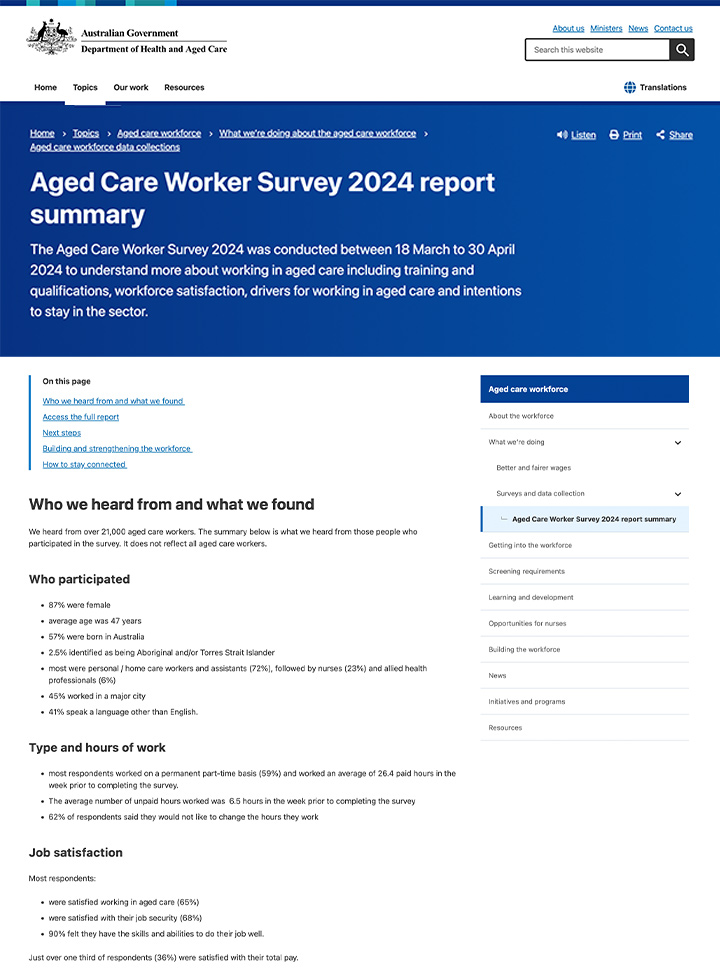 Aged Care Worker Survey 2024 report summary