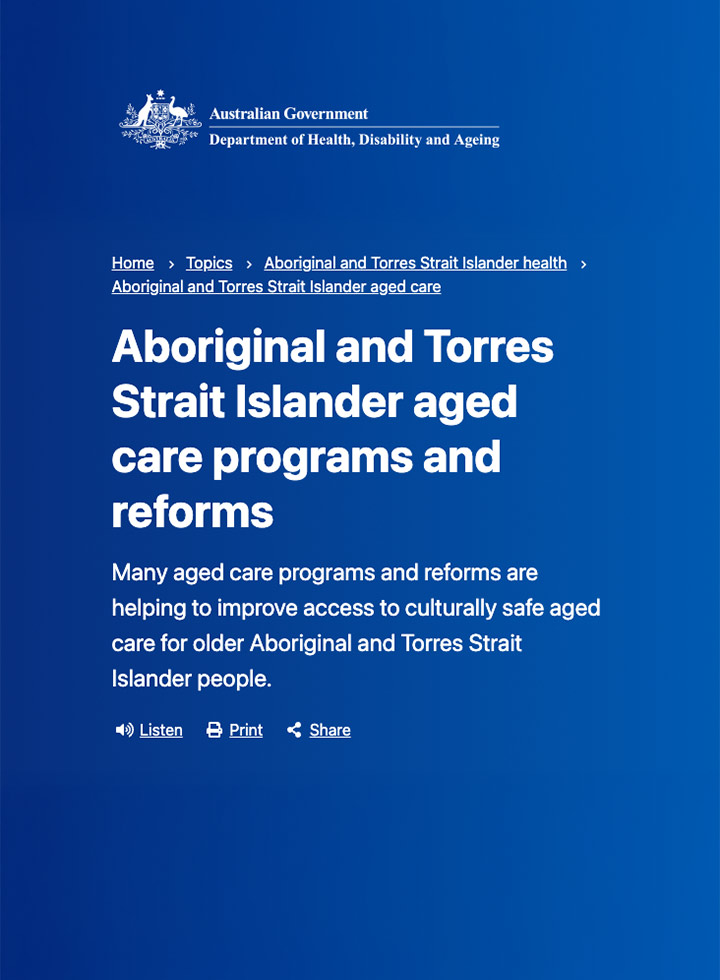 Aboriginal and Torres Strait Islander aged care programs and reforms