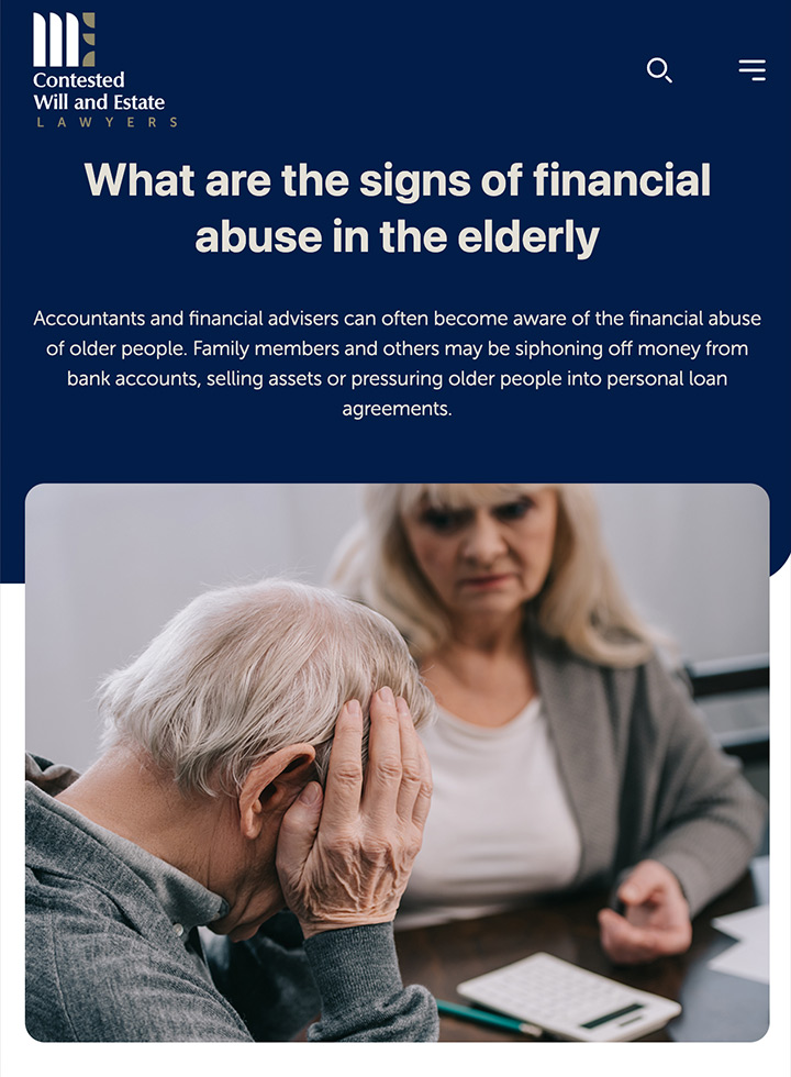 What are the signs of financial abuse in the elderly?