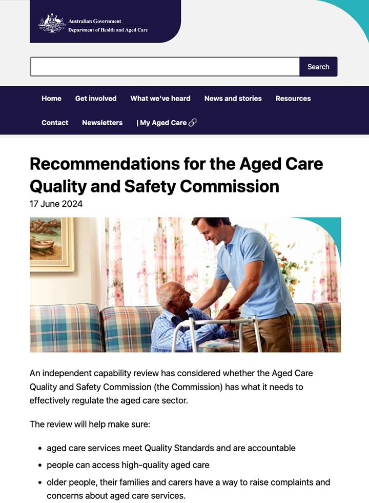 Recommendations for the Aged Care Quality and Safety Commission