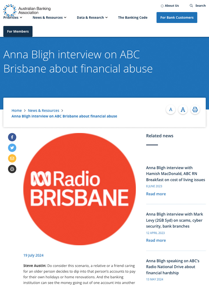 Anna Bligh interview about financial abuse