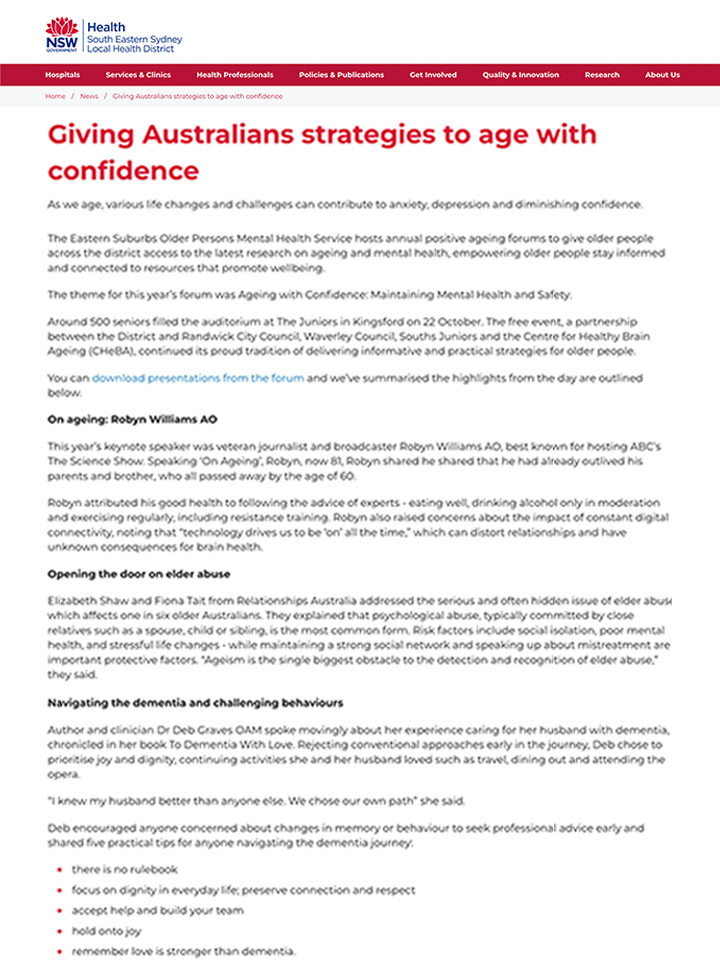 Strategies on ageing with confidence