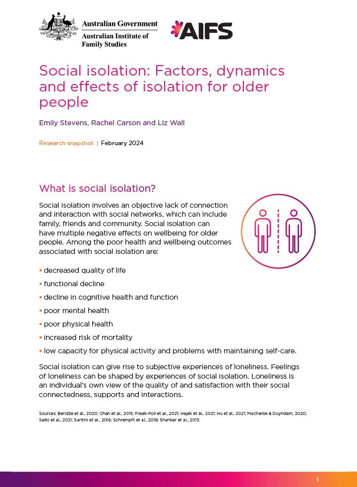 Social isolation: Factors, dynamics and effects of isolation of older people