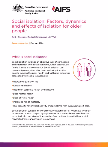 Social isolation: Factors, dynamics and effects of isolation of older people